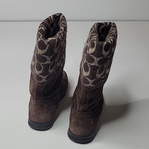 COACH 7.5 SUEDE LEATHER + WOOL BROWN BLACK TAN TATUM BOOTS 7 1/2 - Picture 7 of 14